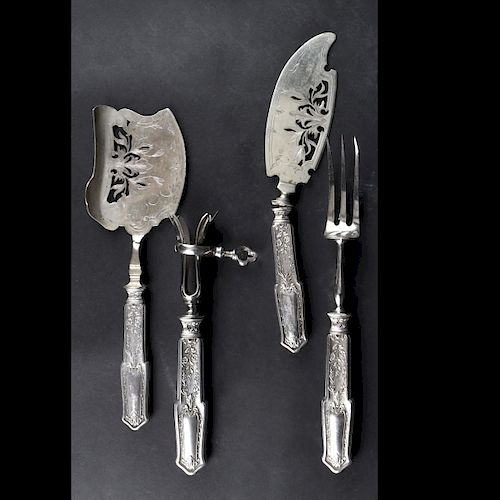 4 French 800 Silver Hollow Handle Serving Pieces