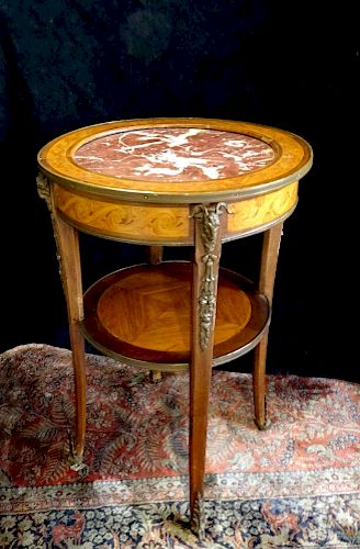 LOUIS XV STYLE INLAID MARBLE TOP CIRCULAR TABLE
