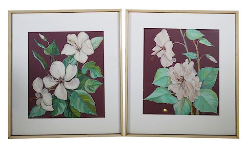 (2) LOULIE ANDERSON, Gouache, White Hibiscus