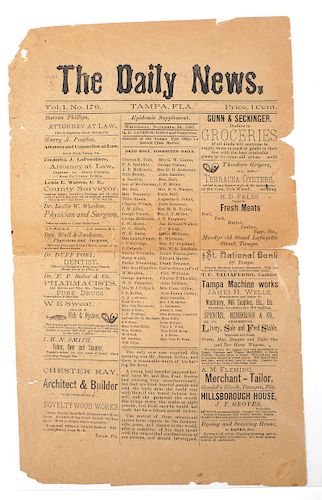 TAMPA, 1887 "The Daily News" Newspaper