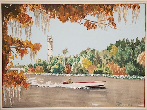 ROY MASON, Tampa Water Tower Watercolor, 1957