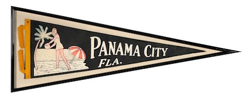 PANAMA CITY Framed Felt Pennant, 1940's Beach 
