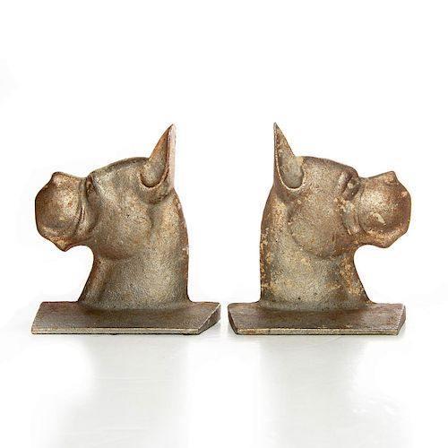 PAIR OF CAST IRON BOOKENDS, BOXER DOGS
