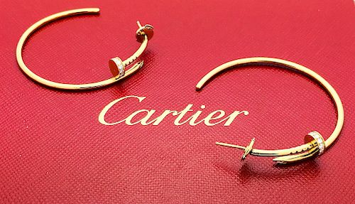 Cartier 18k Yellow Gold Diamond Juste Un Clou Earrings