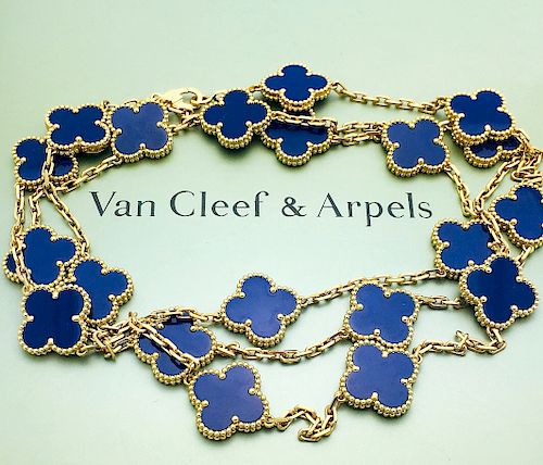 Van Cleef & Arpels 18K Alhambra 20 Motif Lapis Necklace