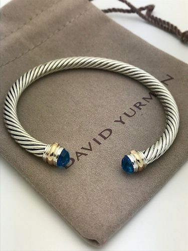 David Yurman 14k Gold Blue Topaz 5mm Bracelet