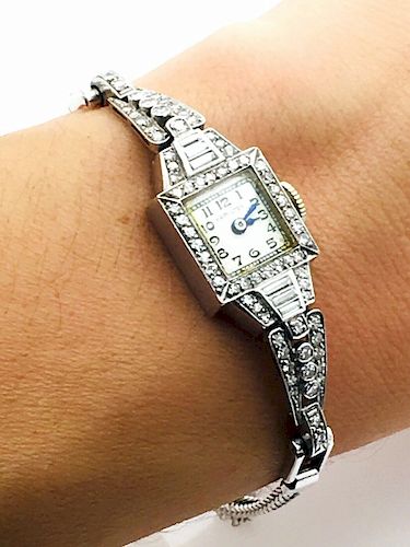 Antique Hamilton Platinum Diamond 14k Gold Watch