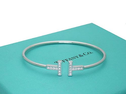 Tiffany and Co 18k White Gold T Diamond Wire Bracelet