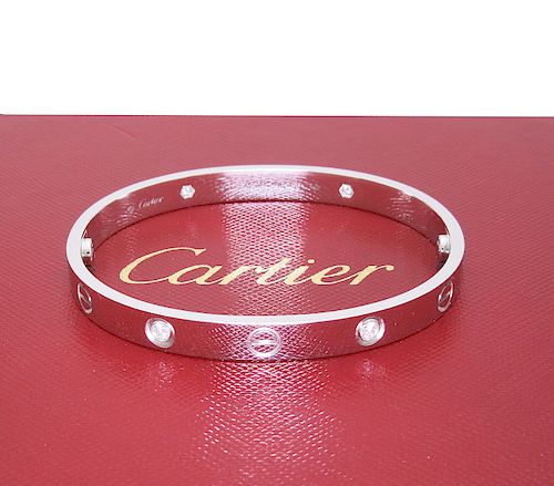 Cartier LOVE 18k White Gold 10 Diamond Bracelet Size 17