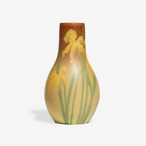 Amelia Sprague for Rookwood, Painted Mat vase with irises