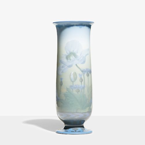 Carl Schmidt for Rookwood, exceptional and tall Ivory Jewel Porcelain vase with poppies and cornflowers