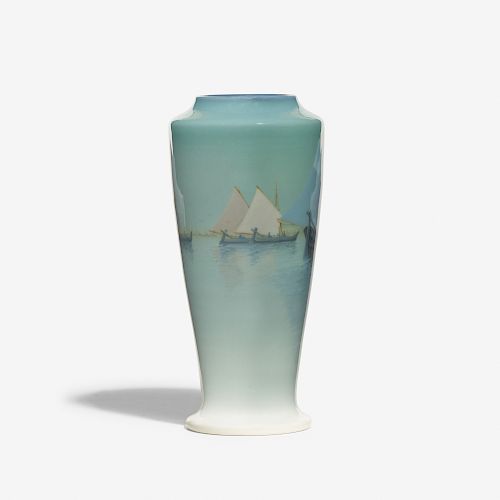 Carl Schmidt for Rookwood, Ivory Jewel Porcelain marine scenic vase