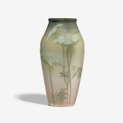Lenore Asbury for Rookwood, Iris Glaze vase with Queen Anne's Lace