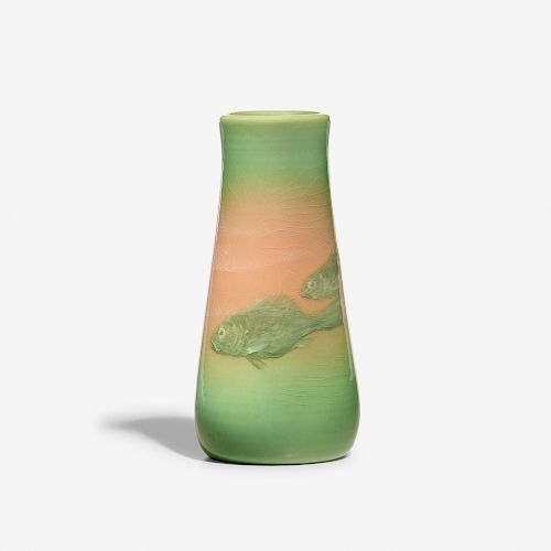 Edward T. Hurley for Rookwood, Iris Glaze vase with trout