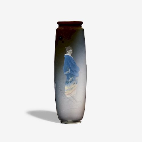 Kataro Shirayamadani for Rookwood, Iris Glaze vase with geisha