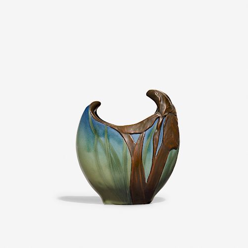 Edward Diers for Rookwood, rare Sea Green vase with iris overlay