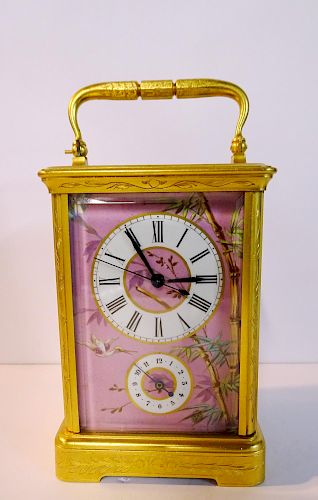 19TH C. FRENCH PAINTED PORCELAIN CARRIAGE CLOCK