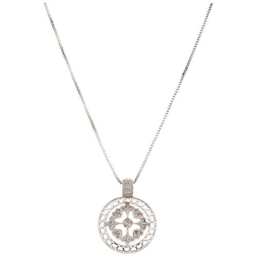 NECKLACE AND PENDANT WITH DIAMOND. 14K WHITE GOLD