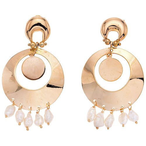 CULTURED PEARLS EARRINGS. 14K YELLOW GOLD