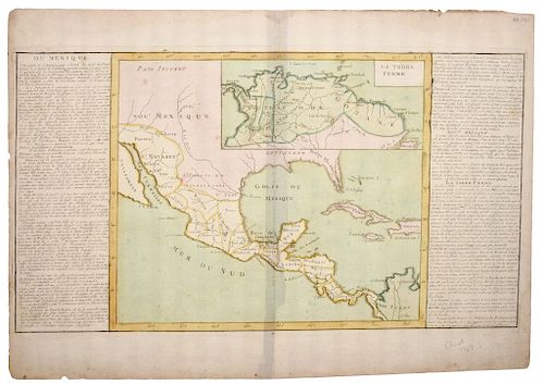 Clouet, Jean Baptiste Louis. Du Mexique. Paris, 1787. Engraved, colored map 12.7 x 22"(32.5 x 56 cm). Surrounded by text in French.