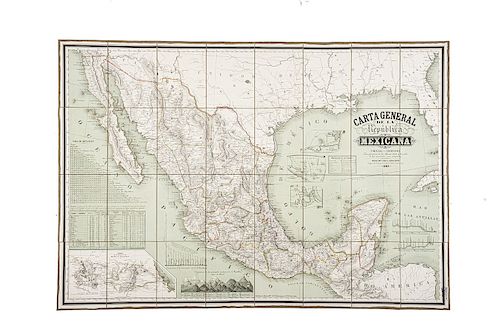 Decaen, José Antonio. Carta General de la República Mexicana. Mexico, 1863. Map on linen, 31 x 46" (79 x 117 cm)