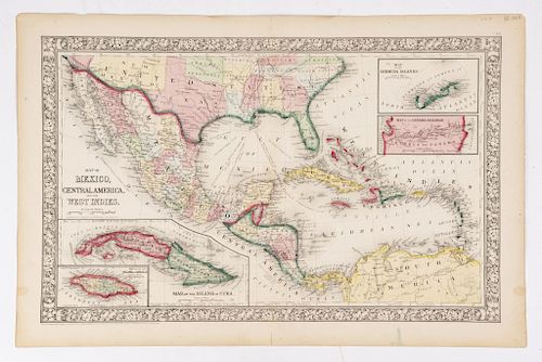 Mitchell (Jr.), Samuel A. Map of Mexico, Central America and the West Indies. Pennsylvania, ca. 1864. Colored map, 13.1 x 21" (33.5 x 53.5 cm)