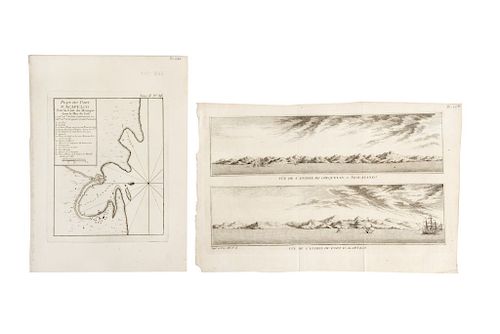 Bellin, Jacques Nicolas. Vüe de l'Entrée de Chequetan ou Seguataneo / Plan du Port d'Acapulco. Paris, 1761 / 1764. Pieces: 2.