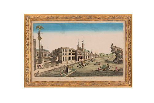 Daumont.  Vue de la Ville du Mexique Prise du Côté du Lac. Paris, ca. 1770. Colored engraving, 9.8 x 15.7" (25 x 40 cm)