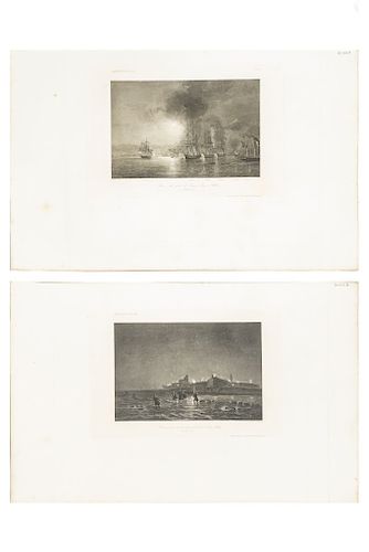 Gavard, Charles. Prise du Fort de Saint Jean d'Ullua... / Reconnaissance de Nuit Devant le Fort... Paris, ca. 1838. Engravings. Pieces: 2