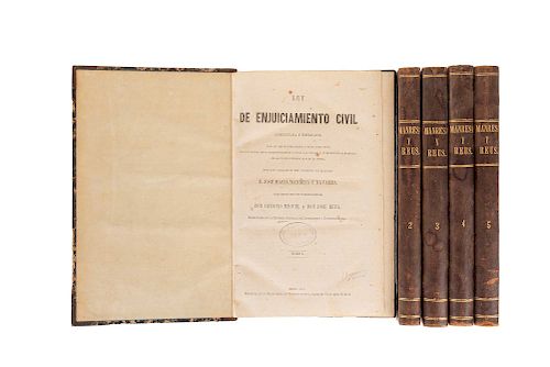 Manresa y Navarro, José María. Ley de Enjuiciamiento Civil ("Law of Civil Prosecution"). México:Printing Press of the Library of Jurisprudence, 1874 -