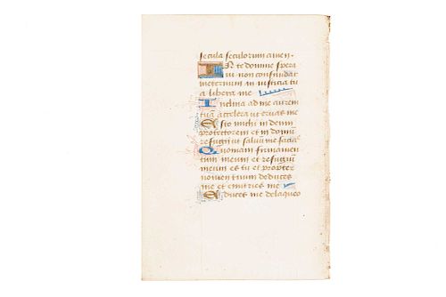Anonymous. Hoja Iluminada("Illuminated Page"). Mid-15th Century. 5 x 3.7" (13 x 9.5 cm).Medieval manuscript on parchment from a Flemish Book of Hours
