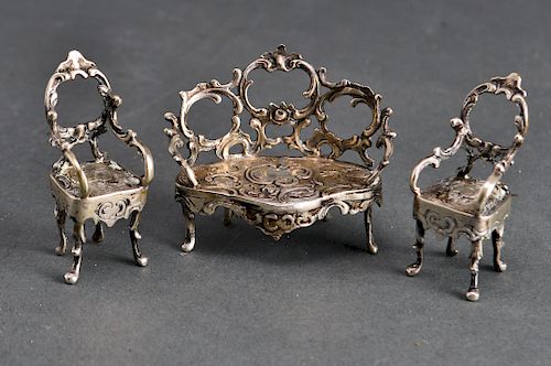 Continental Silver Parlor Furniture Miniatures, 3