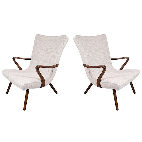 Scandinavian Modern Wingback Armchairs, Pair