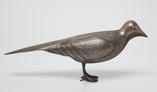 Etched Silver Plate Bird Sculpture