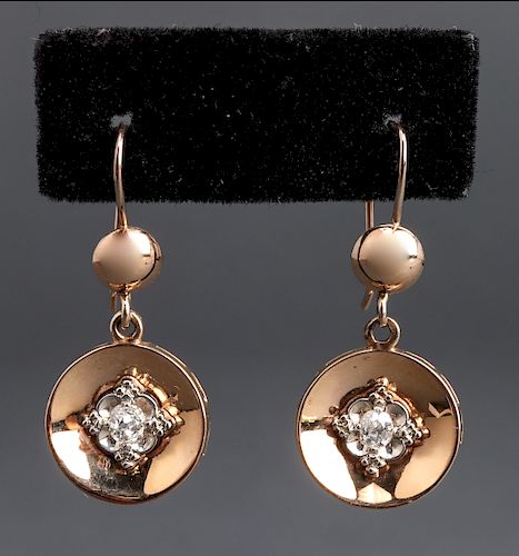 14K Gold Old Miner Cut Diamond Earrings