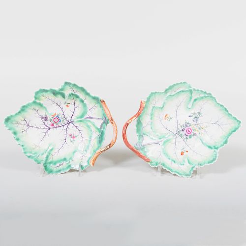 Pair of Worchester Porcelain Leaf-Shaped Dishes