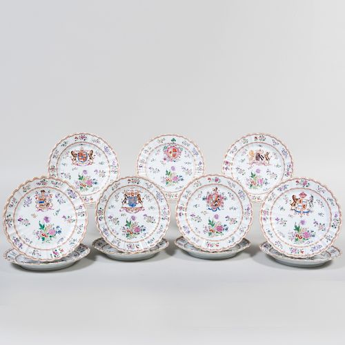Set of Twelve Samson Porcelain Armorial Plates