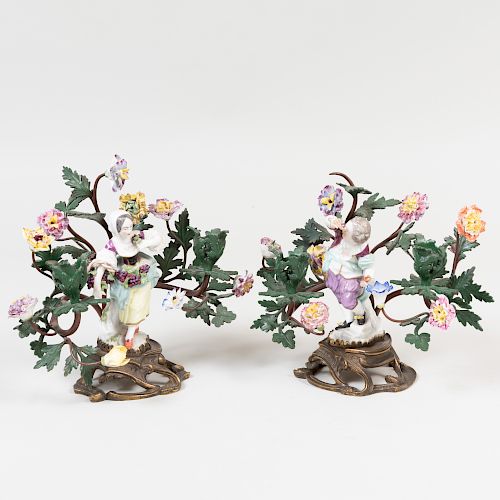 Pair of Painted and Gilt-Metal-Mounted Samson Porcelain Two-Light Candelabra