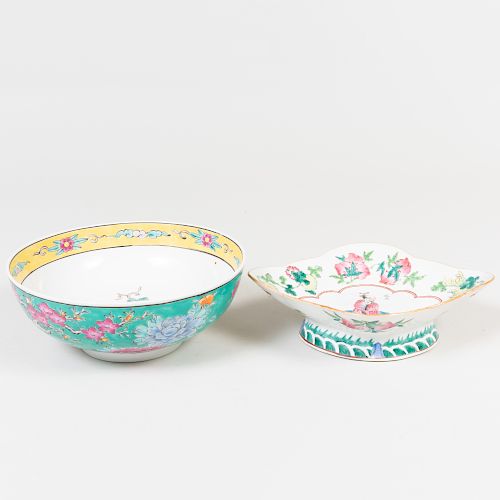 Chinese Export Porcelain Navette Dish and a Chinese Porcelain Punch Bowl