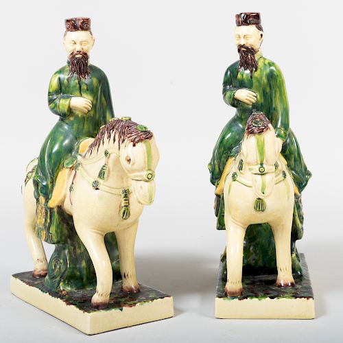 Pair of Italian Chinese Style Glazed Pottery Equestrians