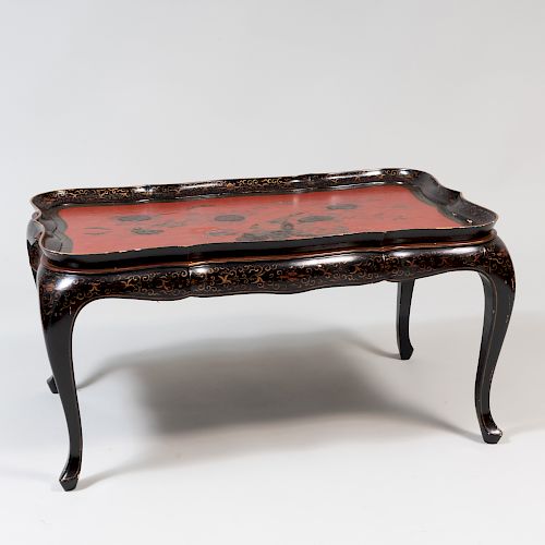 Chinese Export Red and Black Lacquer Tray on Stand