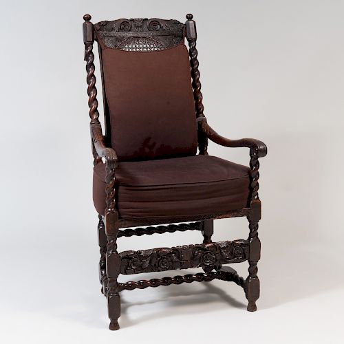 William and Mary Oak and Caned Armchair
