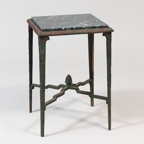Modern Green Painted Cast-Iron and Marble Side Table
