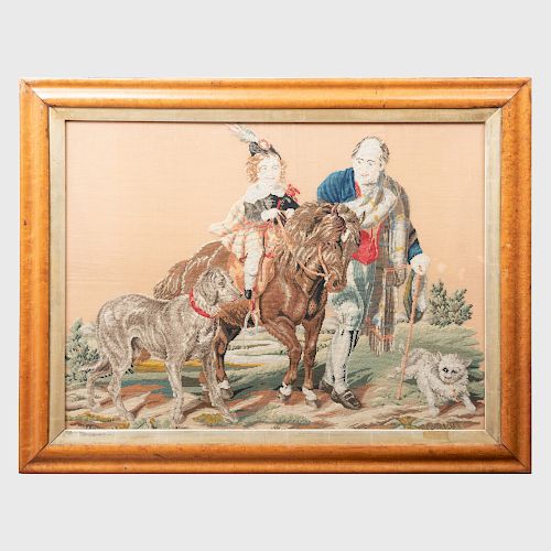 Victorian Needlework Picture of Prince Albert on a Pony