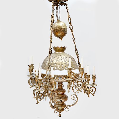 Napoleon III Gilt-Bronze, Metal and Glass Fifteen-Light Chandelier