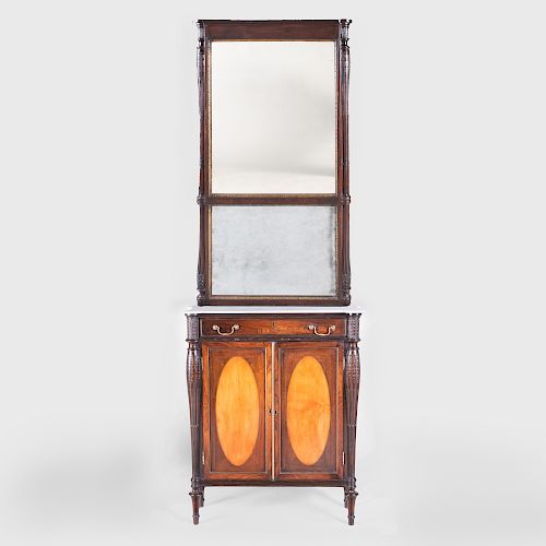 Late George IV Rosewood and Satinwood Side Cabinet with a Matching Mirror, Possibly American