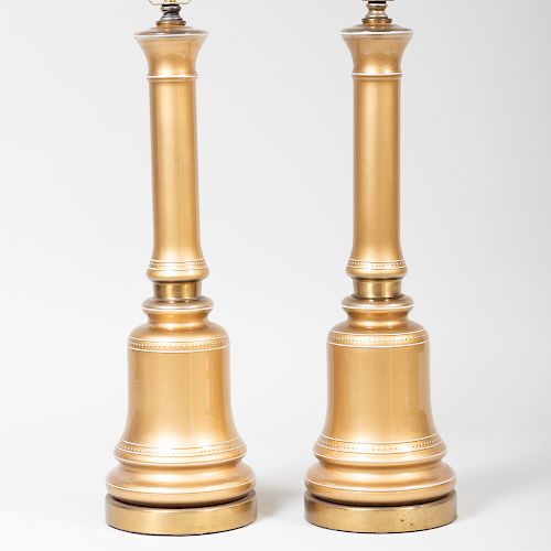 Pair of Modern Brass-Mounted  Porcelain Columnar Lamps