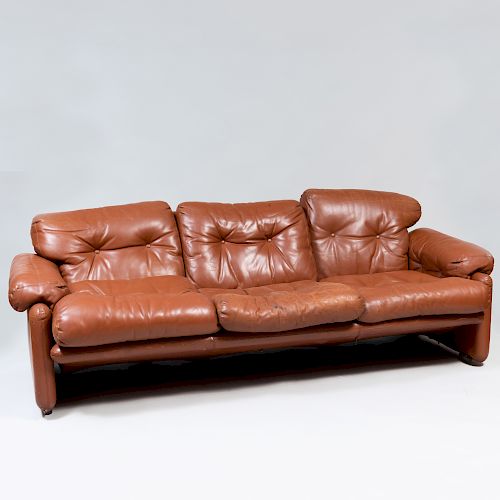 Tobia Scarpa Brown Leather 'Coronado' Three Seat Sofa, for B & B Italia