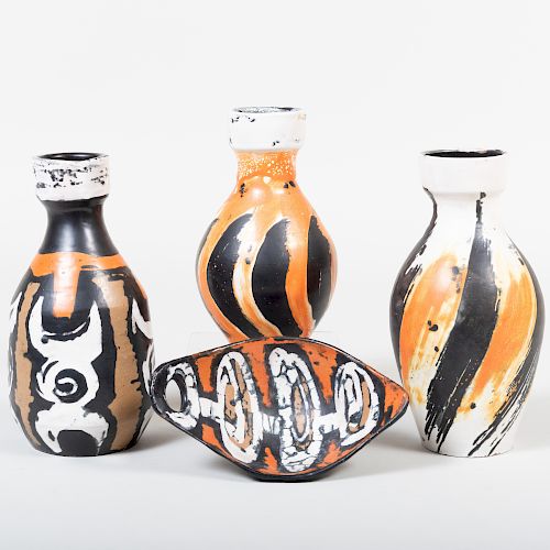 Four Livia Gorka Glazed Earthenware Vessels