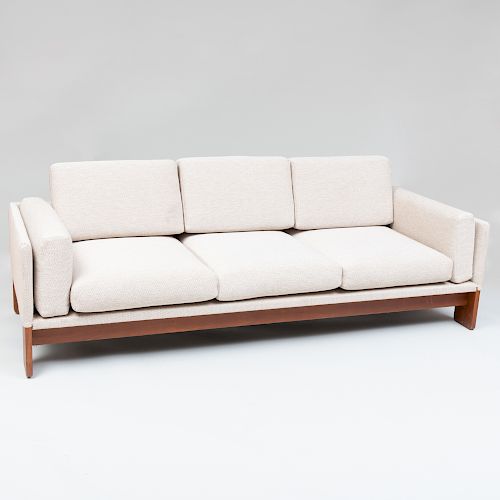 Knoll Teak and Upholstered Three Seat Sofa